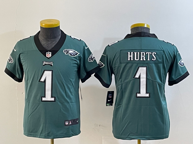 Youth 2025 Philadelphia Eagles #1 Hurts green Nike NFL jersey style 4